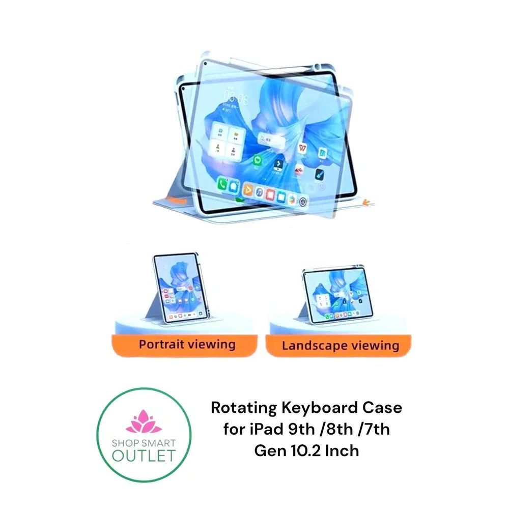 Rotating Keyboard Case for iPad 9th /8th /7th Gen 10.2 Inch